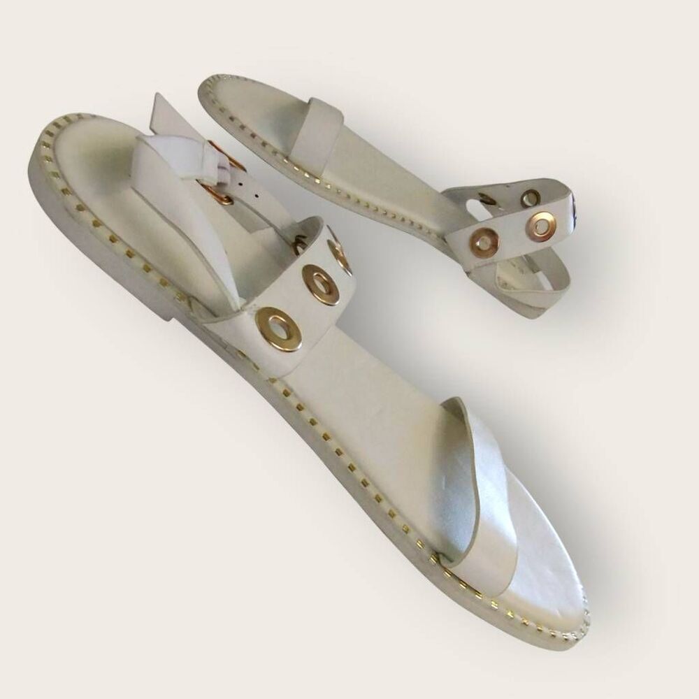 Bamboo Womens Sandals Sz 9 White Gold Accents One Strap Adjustable Casual Beachy - Picture 3 of 8